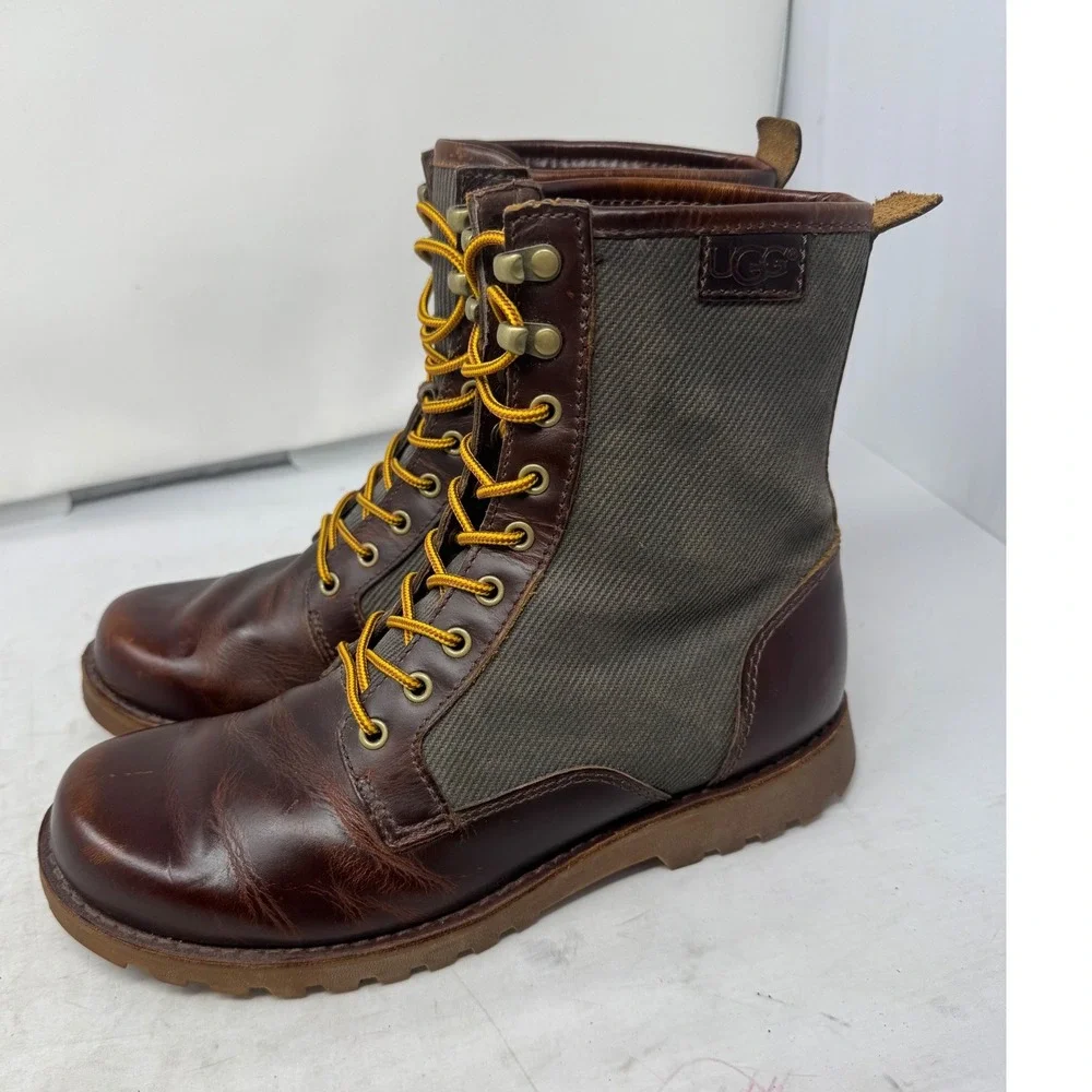 🔥UGG‎ Australia🚨 Butte Men's Brown Leather Canvas Combat Boots Size 7Women-8.5